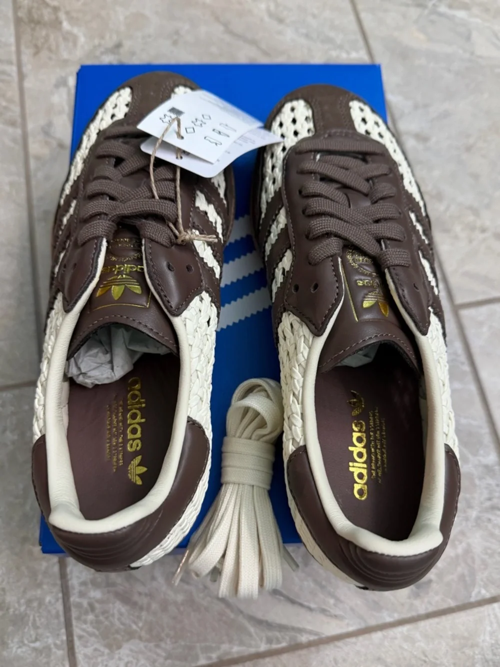 adidas Samba OG Basketweave Crochet Cream White Earth Strata Sneakers - Picture 2 of 14